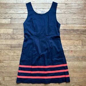 Emma Graham Sleeveless Shift Dress Preppy Size 10 Navy Red Striped Round Neck Sh